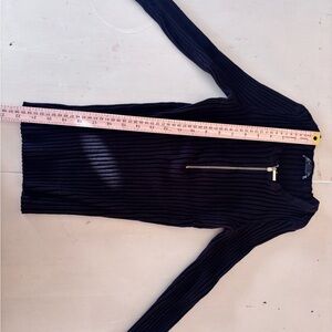 INC International Concepts Black Ribbed Zip-Front Knit Dress